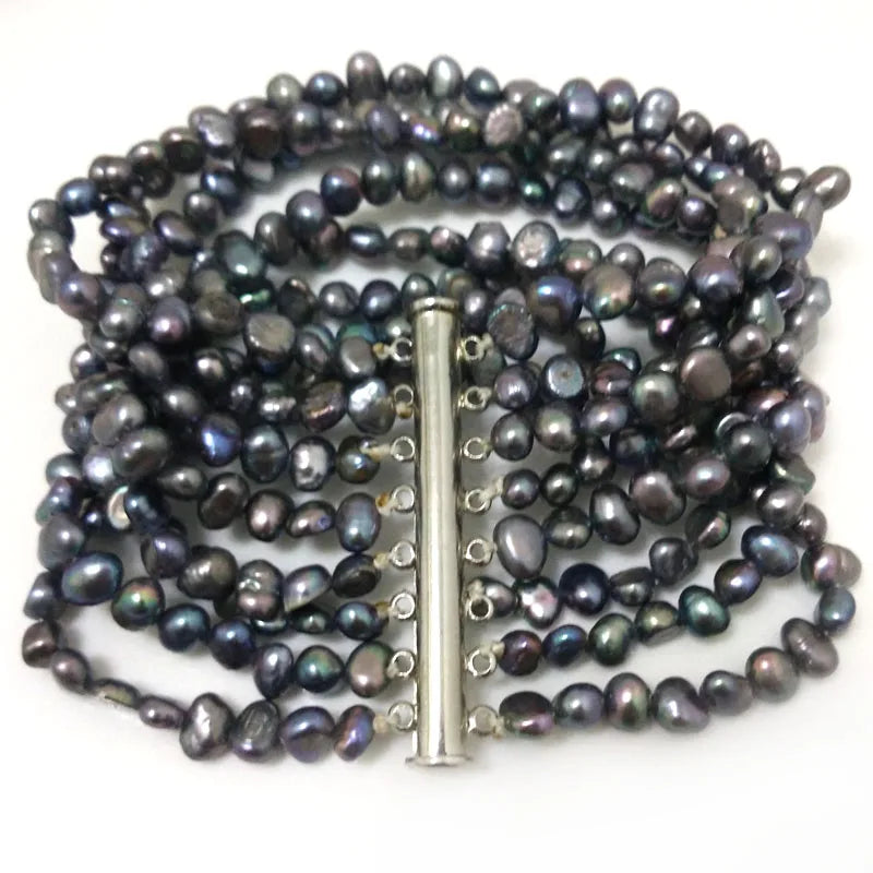 7.5" 8 Rows 6-7mm Green Freshwater Pearl Bracelet