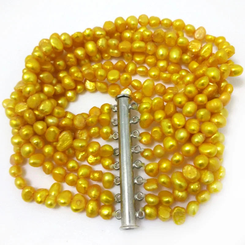 7.5in 8-Row 6-7mm Yellow Freshwater Nugget Baroque Pearl Bracelet