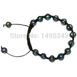 Adjustable Braided Pearl Bracelet, Purple Thread, 9-10mm