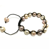 Adjustable Braided Pearl Bracelet, Purple Thread, 9-10mm