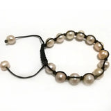 Adjustable Braided Pearl Bracelet, Purple Thread, 9-10mm