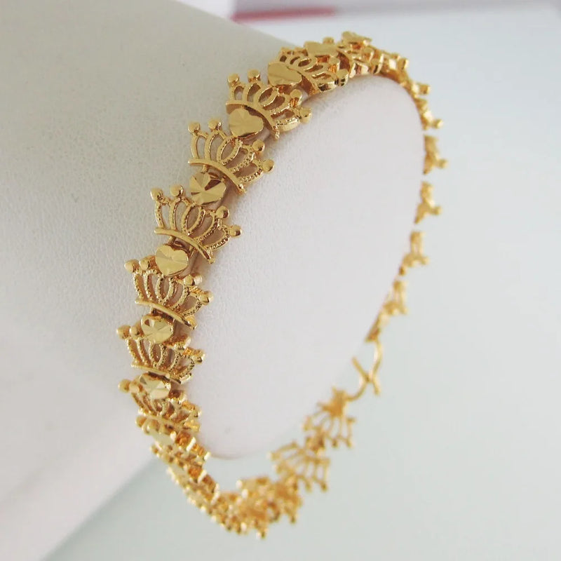 Crown Shape Links Bracelet Yellow Plated Overlay Filled Brass