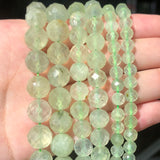 Natural Faceted Green Prehnite Jades Stone Bead Round Loose Spacer Beads