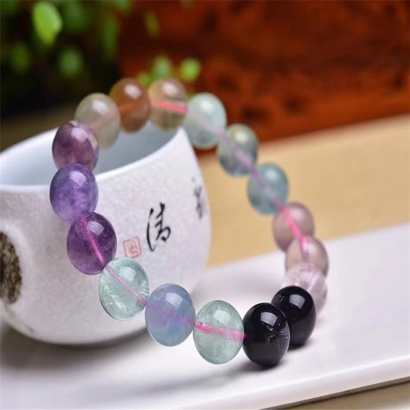 7.5mm Round Fluorite Bracelet for Women Men