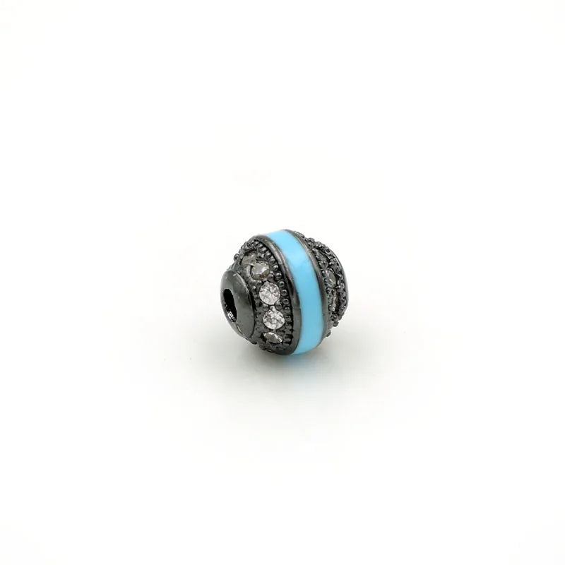 Micro Pave CZ Solid Beads With Cyan Enamelling