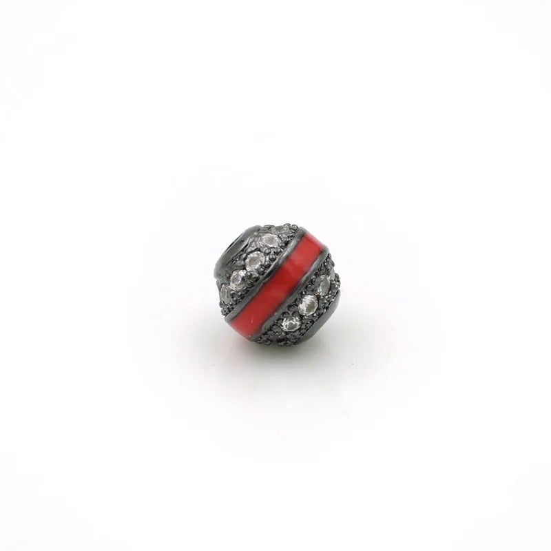 Micro Pave Clear CZ Beads with Red Enamelling for DIY Bracelets