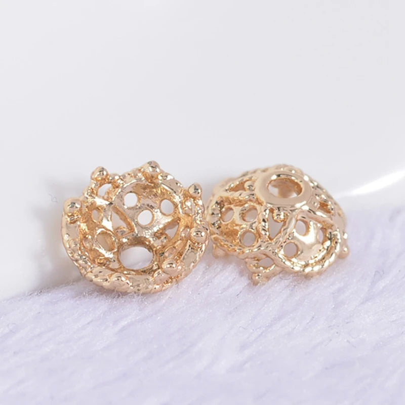 7*7MM 24K Real Plated Copper Flower Bead Caps Spacers Loose Beads