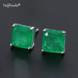 Square Emerald 925 Sterling Silver Piercing Ear Women