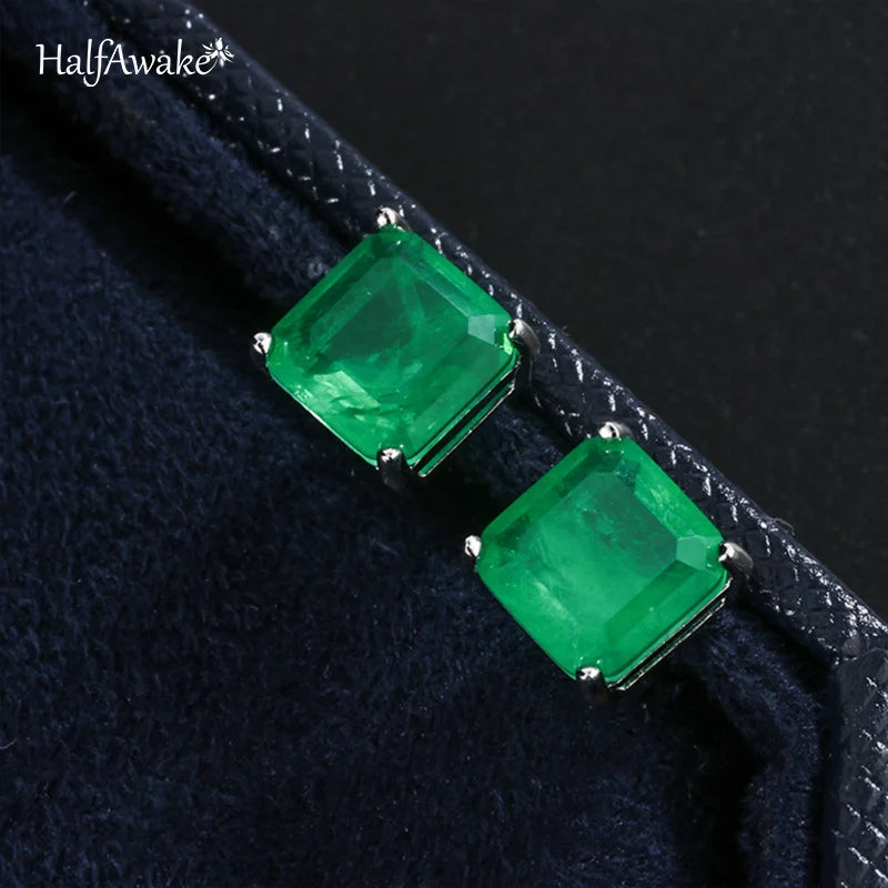 Square Emerald 925 Sterling Silver Piercing Ear Women