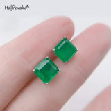 Square Emerald 925 Sterling Silver Piercing Ear Women