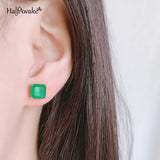 Square Emerald 925 Sterling Silver Piercing Ear Women
