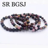 7-9mm Natural Tourmaline Stone Stretchy Bracelet 7.5inch