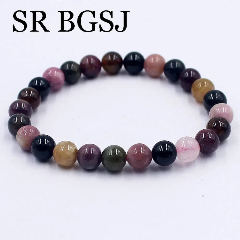 7-9mm Natural Tourmaline Stone Stretchy Bracelet 7.5inch