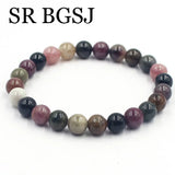 7-9mm Natural Tourmaline Stone Stretchy Bracelet 7.5inch