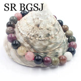 7-9mm Natural Tourmaline Stone Stretchy Bracelet 7.5inch