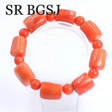 Orange Coral Adjustable Stretchy Bangle Bracelet 7-8 inch