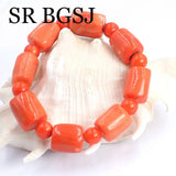 Orange Coral Adjustable Stretchy Bangle Bracelet 7-8 inch