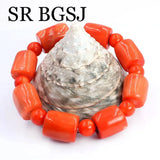 Natural Orange Coral Adjustable Stretchy Bracelet 7-8inch