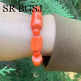 Natural Orange Coral Adjustable Stretchy Bracelet 7-8inch
