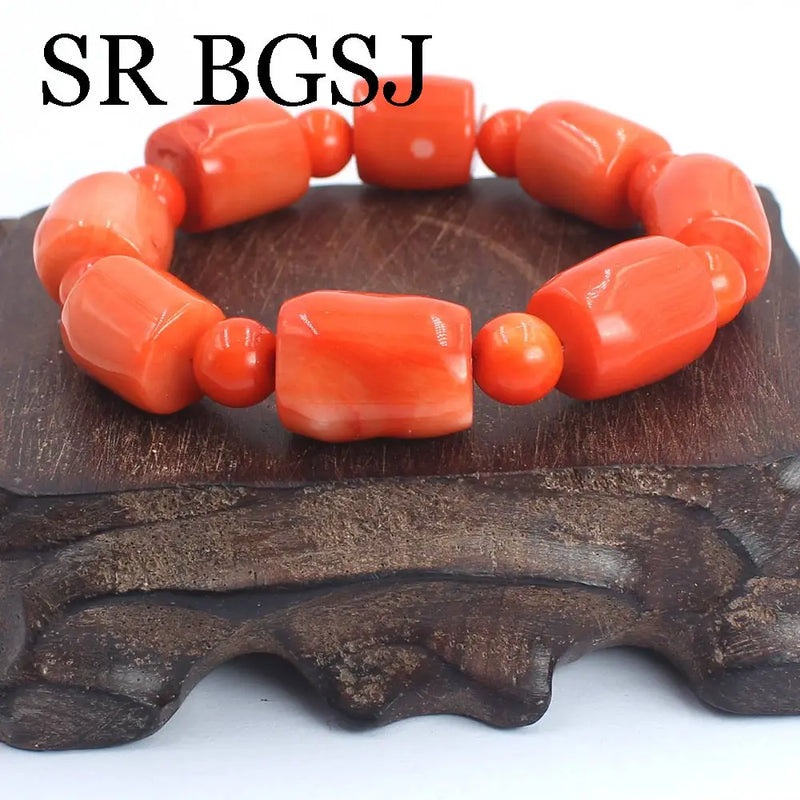 Natural Orange Coral Adjustable Stretchy Bracelet 7-8inch