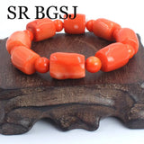 Natural Orange Coral Adjustable Stretchy Bracelet 7-8inch