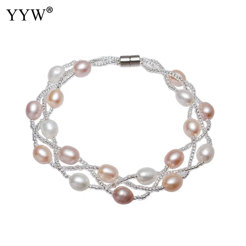 Freshwater Pearl Bracelet With Glass Seed Beads, Natural Pearl Jewelry for Women