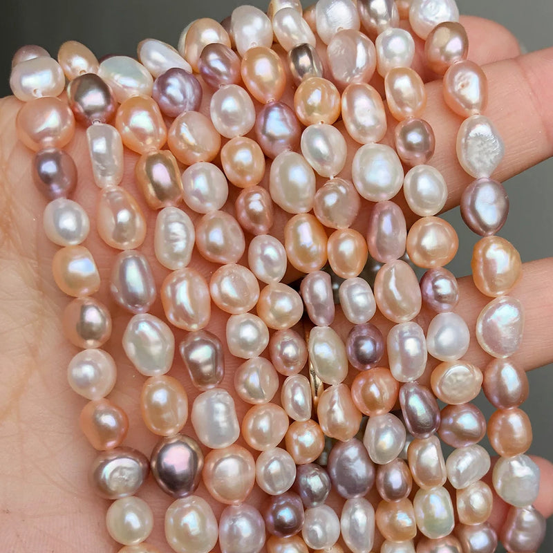 7-8mm Mixed Color Freshwater Pearl Beads Rice Shape DIY Bracelet Charms 15''