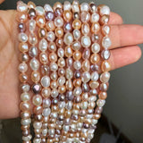 7-8mm Mixed Color Freshwater Pearl Beads Rice Shape DIY Bracelet Charms 15''