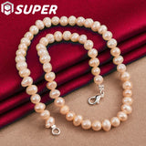 Freshwater Pearl Chain Necklace 925 Silver Lobster Clasp Wedding Jewelry