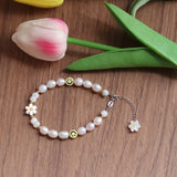 7-8mm Oval Pearl Beads with Flower Mother Of Pearl Bracelet