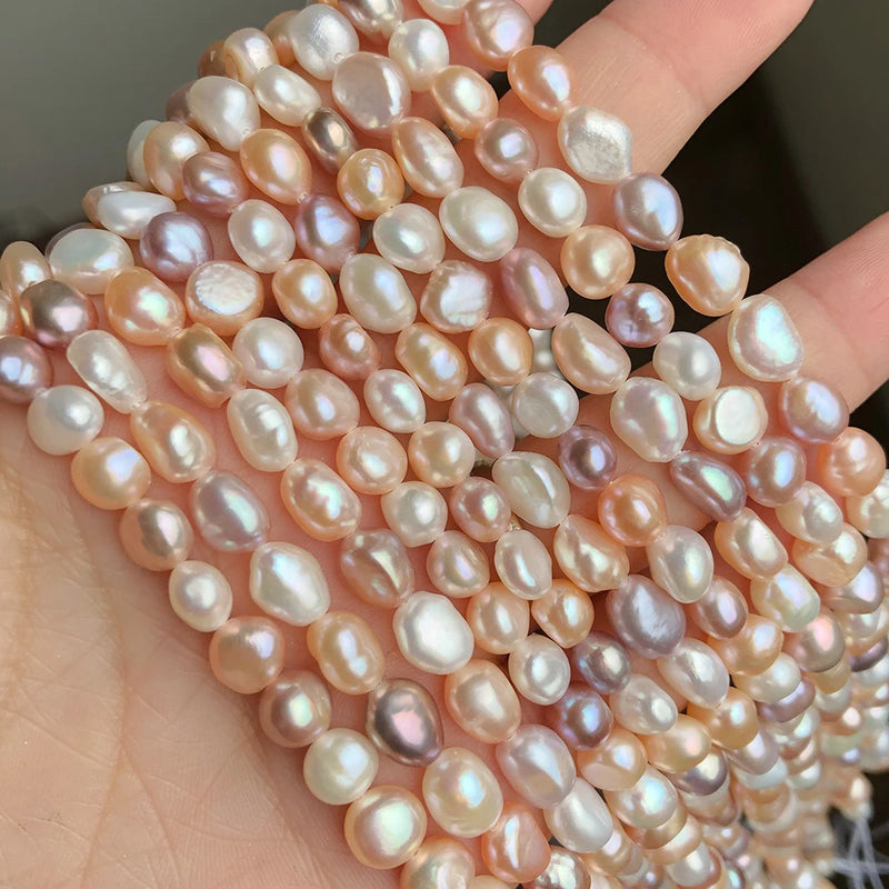 7-8mm Pink Freshwater Pearls Flat Round Loose Beads DIY Jewelry Making