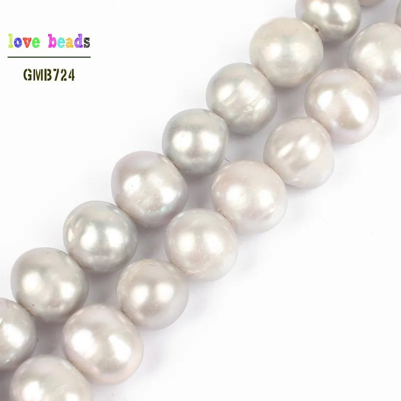 7-8mm Grey Round Freshwater Pearl Beads for Jewelry Making Diy Necklace 15''