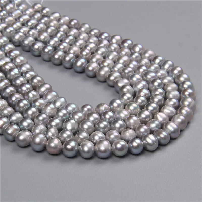 7-8mm Silver Freshwater Pearl Beads DIY Jewelry Making 14''