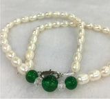 7-8mm akoya Freshwater Rice Pearl & 8-10mm Green Agate Necklace 18