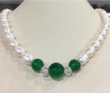 7-8mm akoya Freshwater Rice Pearl & 8-10mm Green Agate Necklace 18