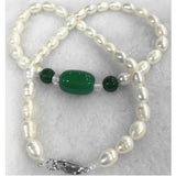 7-8mm Akoya Freshwater Rice Pearl & Green Agate Necklace