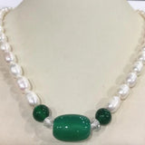 7-8mm Akoya Freshwater Rice Pearl & Green Agate Necklace