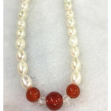 7-8mm Akoya Freshwater Rice Pearl & Red Agate Necklace 18AAA