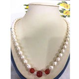 7-8mm Akoya Freshwater Rice Pearl & Red Agate Necklace 18AAA