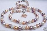 Pink Purple Freshwater Pearl Jewelry Set 7.5 inch