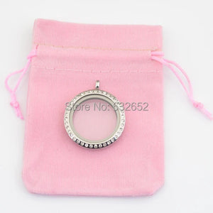 Pink Fabric Pouch with Floating Charms, 7x9 cm