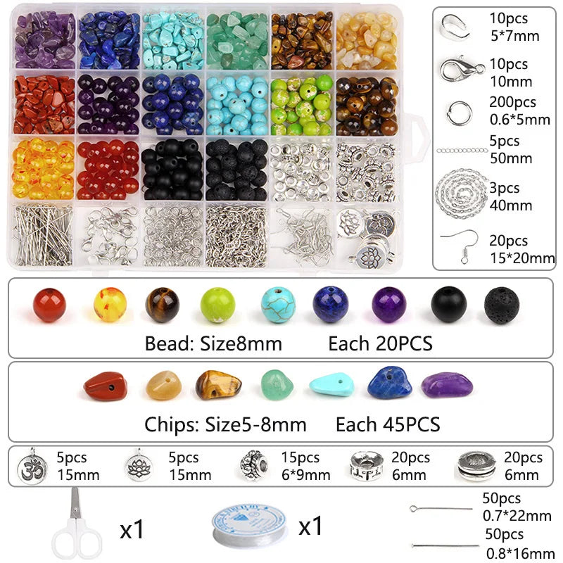 7 Chakra Beads Jewelry Making Kit Natural Stone Beads DIY Craft Tool Set