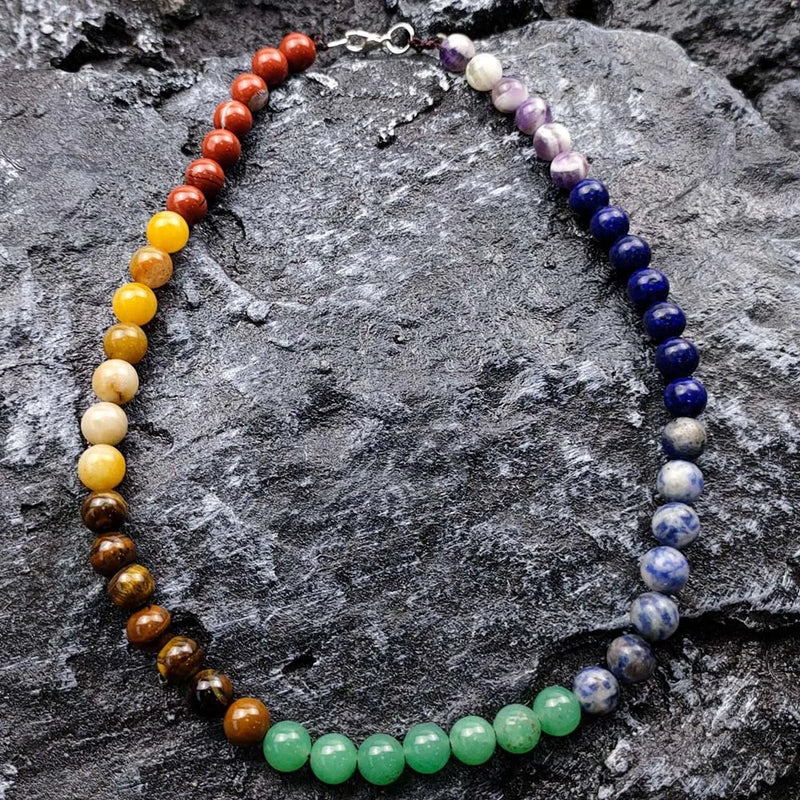 7 Chakra Bead Necklace Healing Crystals Natural Round Gemstone Colorful Pendant
