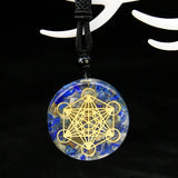 7 Chakra Stone Necklace Metatron Cube Pendant Orgone Lapis Lazuli