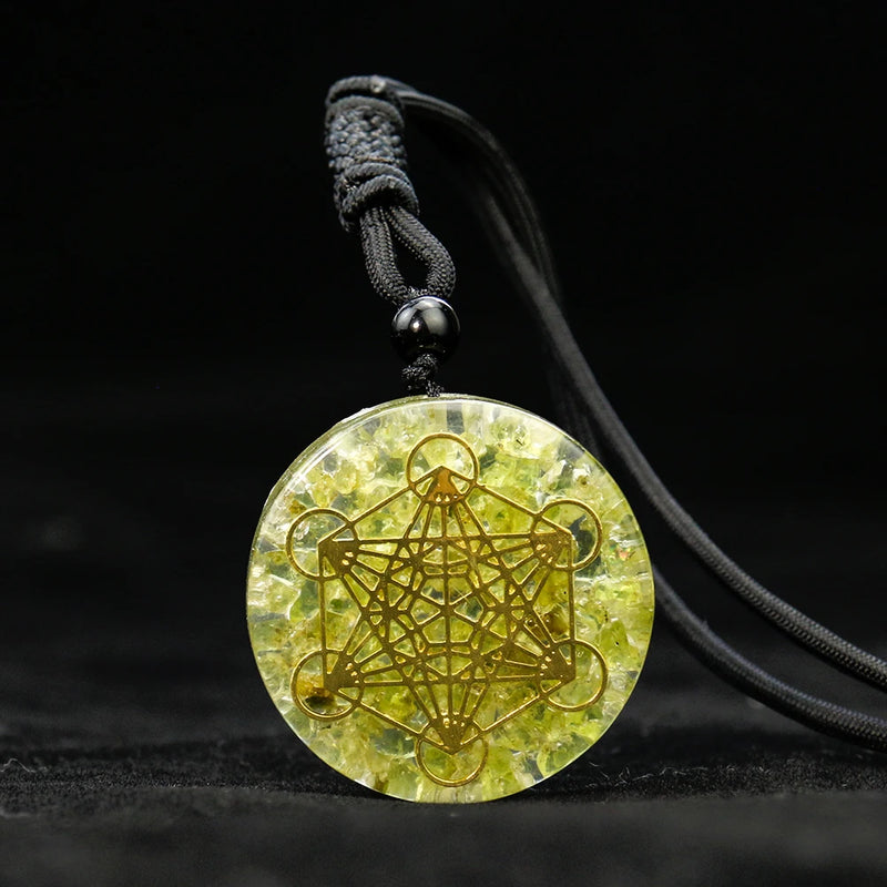 7 Chakra Stone Necklace Metatron Cube Pendant Orgone Lapis Lazuli