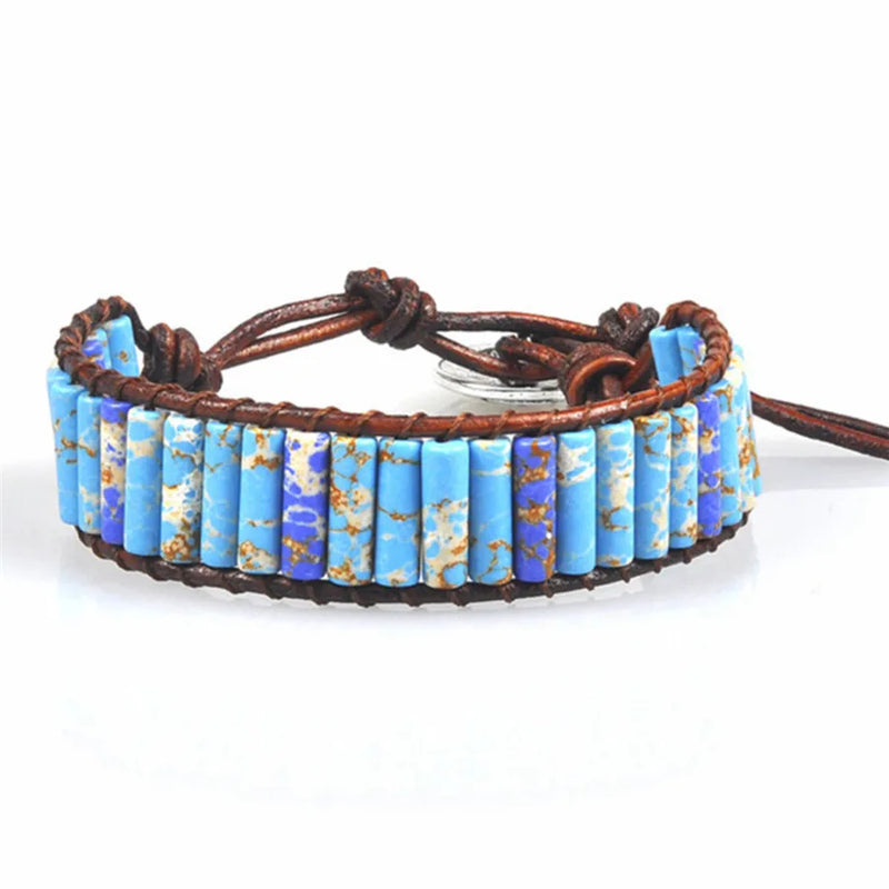 7 Chakra Tube Beads Leather Wrap Bracelet Couples Bracelets