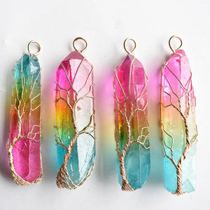 7 Chakra Crystal Natural Rainbow Stone Quartz tree of life Pendant Necklace