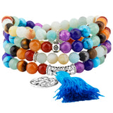 7 Chakra Crystal Stone Bead Wrap Bracelet 108 Buddha Prayer Beads