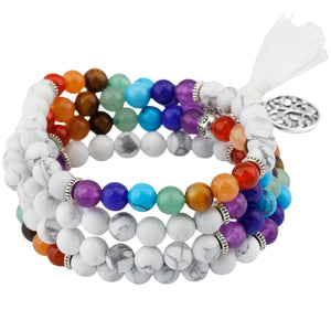 7 Chakra Crystal Stone Bead Wrap Bracelet 108 Buddha Prayer Beads