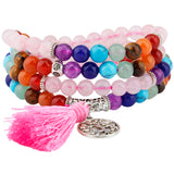 7 Chakra Crystal Stone Bead Wrap Bracelet 108 Buddha Prayer Beads